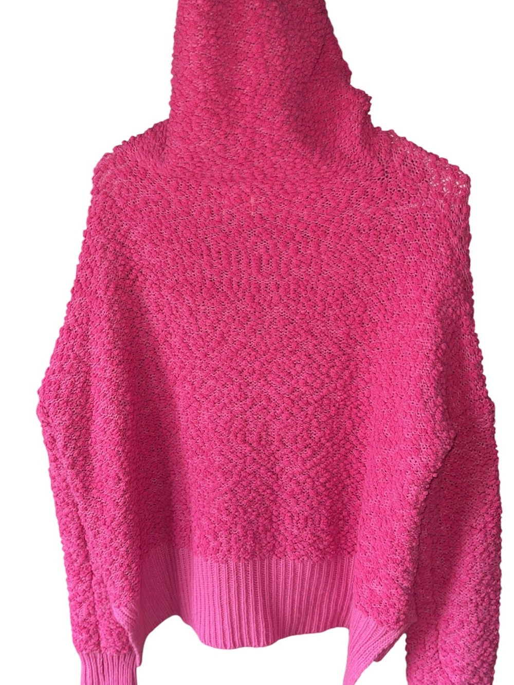 POL Hot Pink V-Neck Bubble Knit Hooded Sweater - Picture 3 of 4